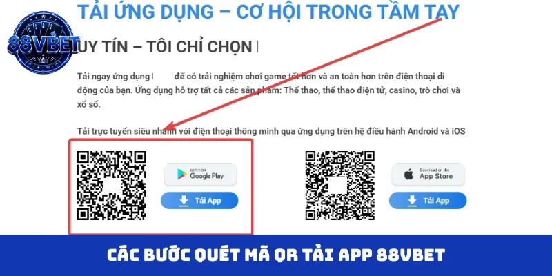 Các bước quét mã QR tải app 88VBET
