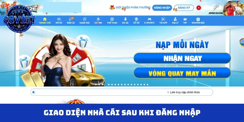 Giao diện nhà cái sau khi đăng nhập